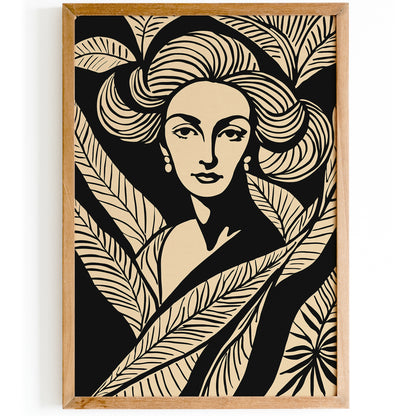 Plant Lady Black Linocut Style Poster