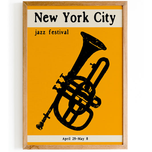 Yellow NYC Jazz Festival Trumpet Music Poster