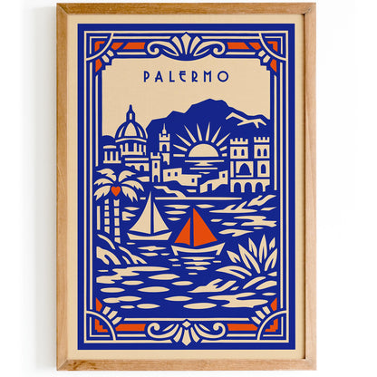 Palermo Sicily Poster - Blue Travel Wall Art