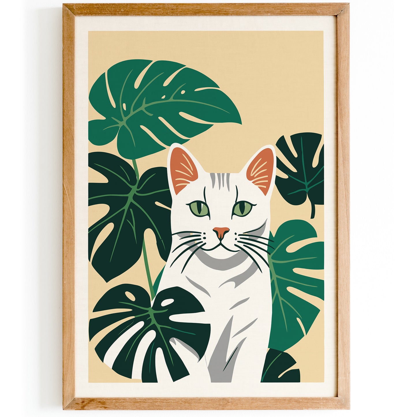 Cat and Leaves Art Print