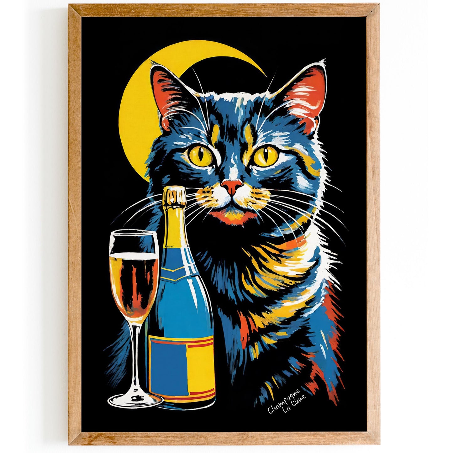 Moonlight Wine Retro Cat Poster