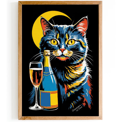 Moonlight Wine Retro Cat Poster
