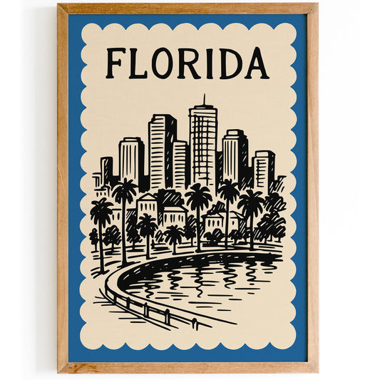 Florida Cityscape Poster - Blue Travel Wall Art 2026