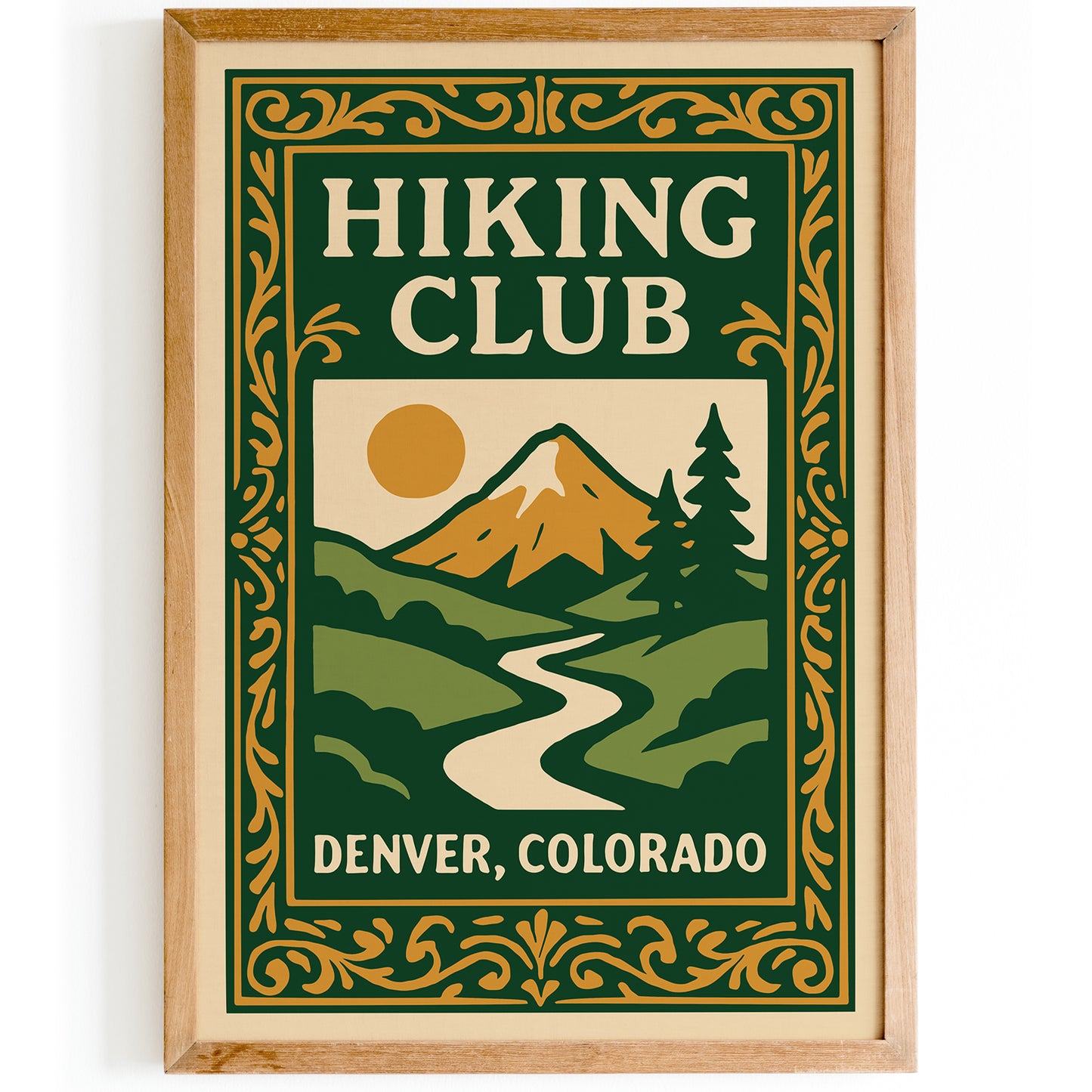 Hiking Club Denver Colorado Green Poster