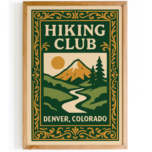 Hiking Club Denver Colorado Green Poster