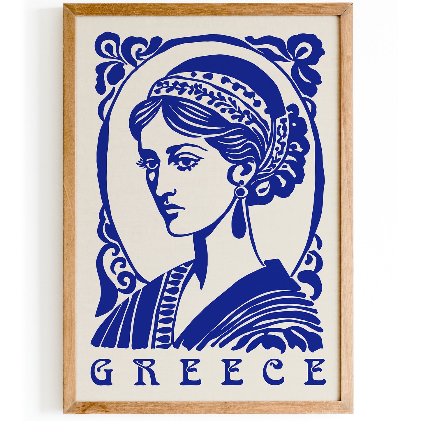 Blue Greece Woman Portrait Print