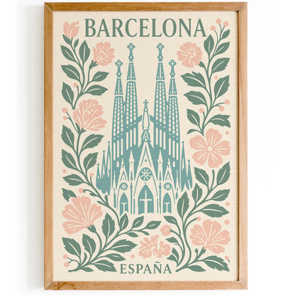 Barcelona Sagrada Familia Poster – Vintage Spain Travel Art