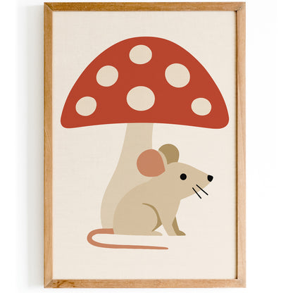 Little Mouse & Red Mushroom – Scandinavian Art Print