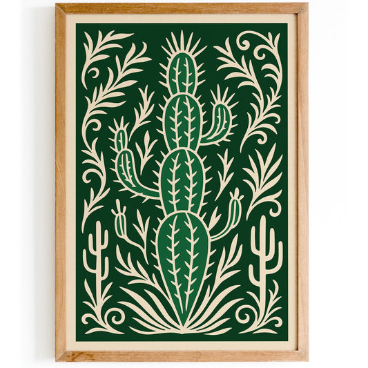 Eclectic Green Cactus Plant Wall Art Poster