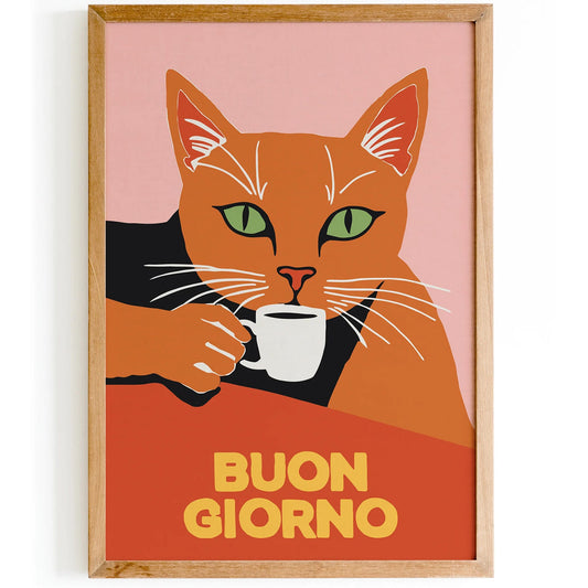 Buon Giorno Coffee Cat Poster
