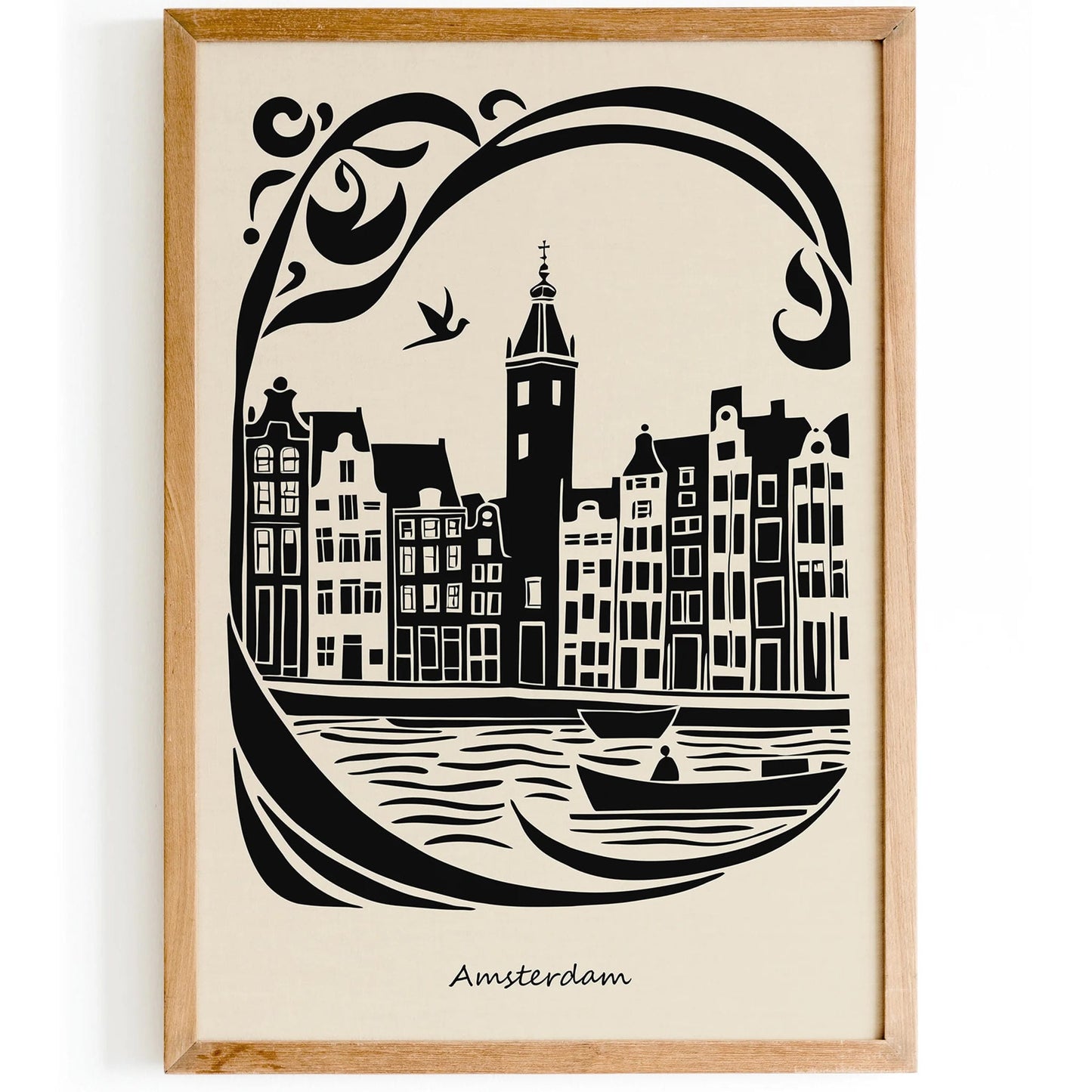 Amsterdam Travel Poster - Black & White Art Print