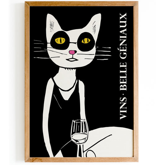 Vintage Wine Poster - Retro Cat Artwork