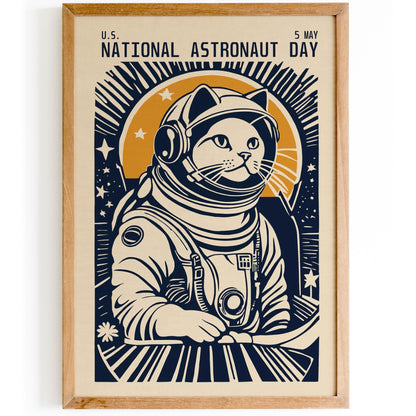 Funny Cat Astronaut Wall Art Kids Room Decor