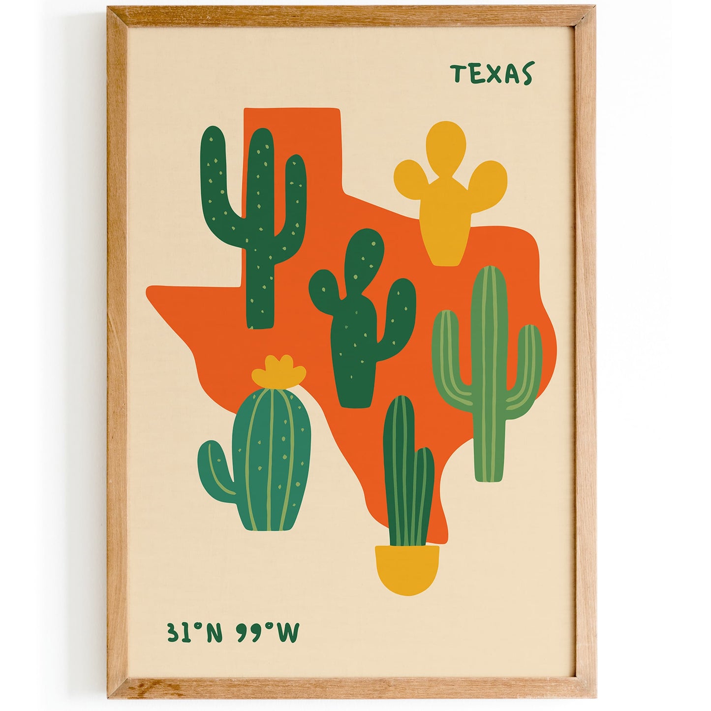 Texas Cactus Wall Art - Southwestern Desert Map Print