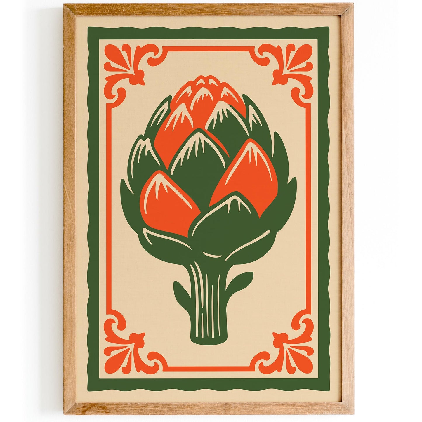 Artichoke Poster - Green Orange Vintage Kitchen Art