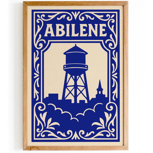 Abilene Texas Blue Cityscape Poster