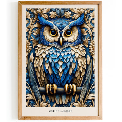 Blue Art Nouveau Owl Art Print