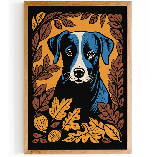 Dog in Fall Leaves Art Print