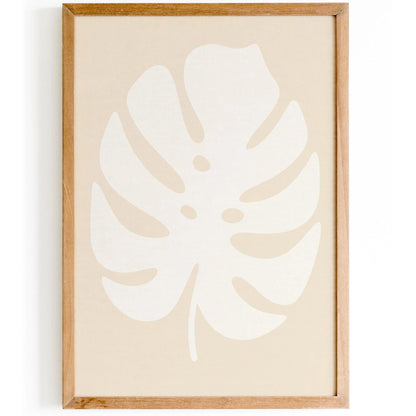 White Monstera Leaf Art Print – Minimal Botanical Wall Decor