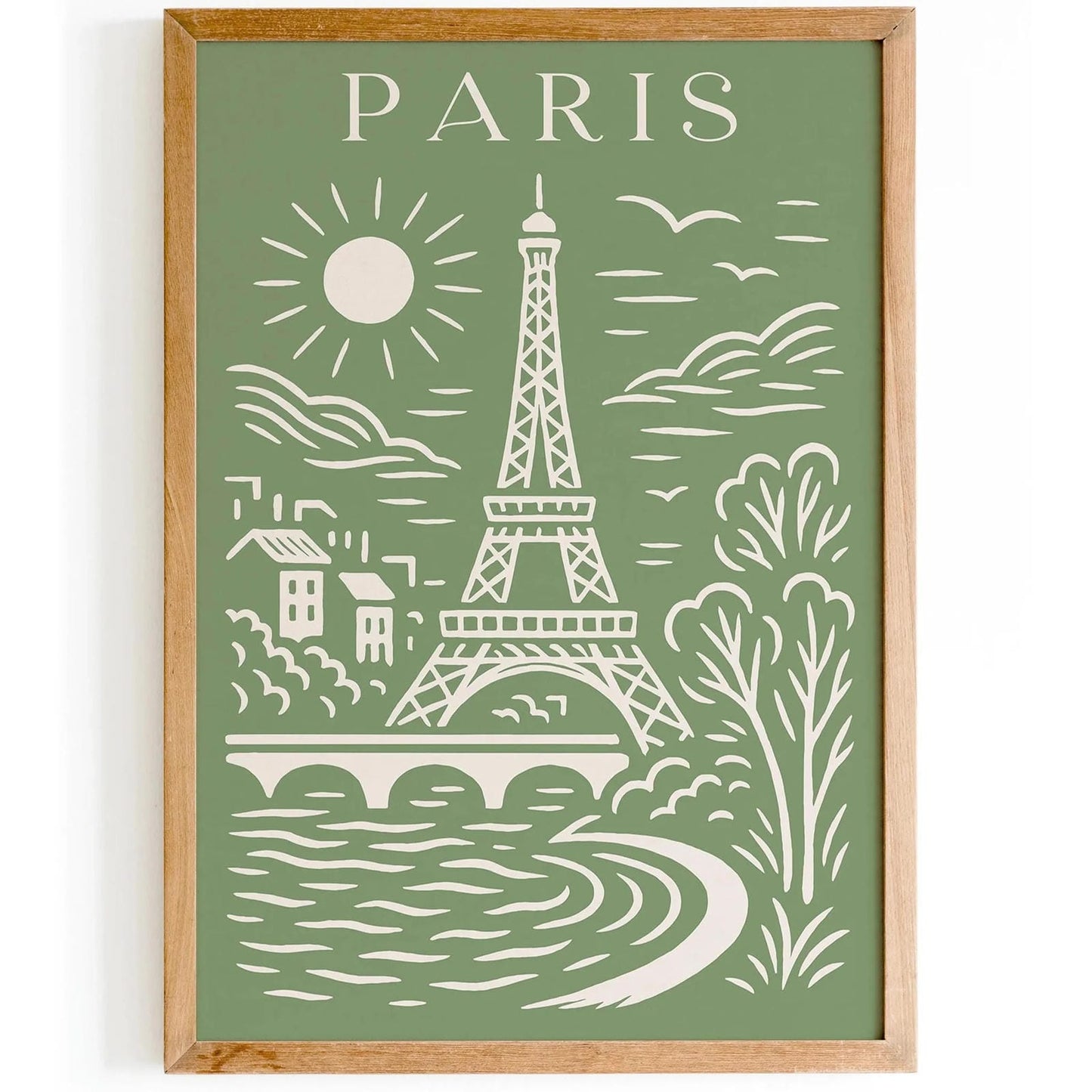 Paris Cityscape in Pistachio Green Tones Poster