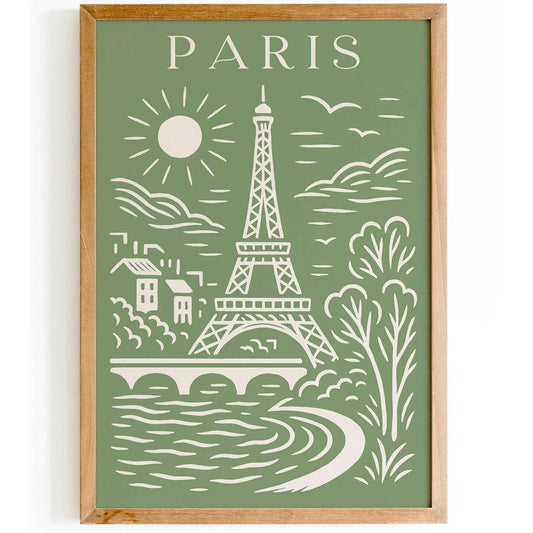 Paris Cityscape in Pistachio Green Tones Poster
