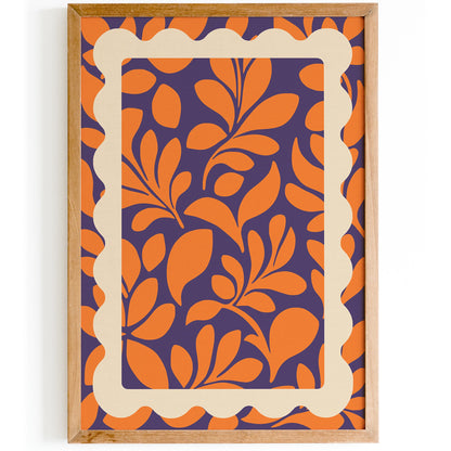 Orange Purple Botanical Poster - Bold Maximalist Leaf Wall Art