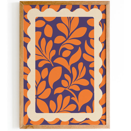 Orange Purple Botanical Poster - Bold Maximalist Leaf Wall Art