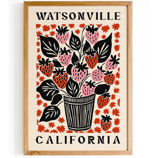 Watsonville Retro Strawberries Poster