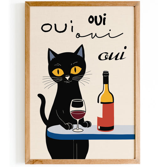 Oui French Wine Cat Art Print
