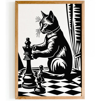 Vintage Chess Cat Wall Art