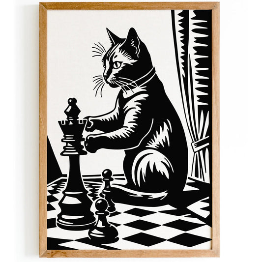 Vintage Chess Cat Wall Art