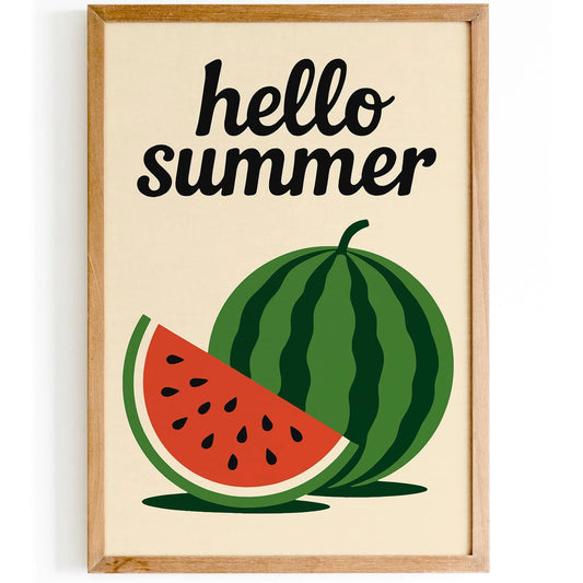 Hello Summer Poster - Watermelon Kitchen Art Print