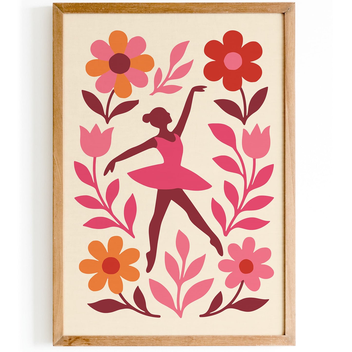 Ballerina Poster - Pink Floral Ballet Wall Art Girls Room