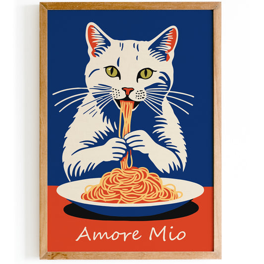 Amore Mio Spaghetti Eater Cat Poster