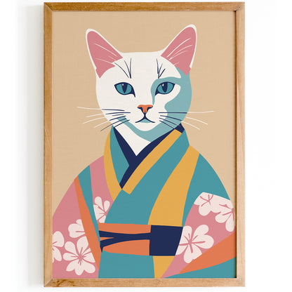 Geisha Cat Kimono Art Print