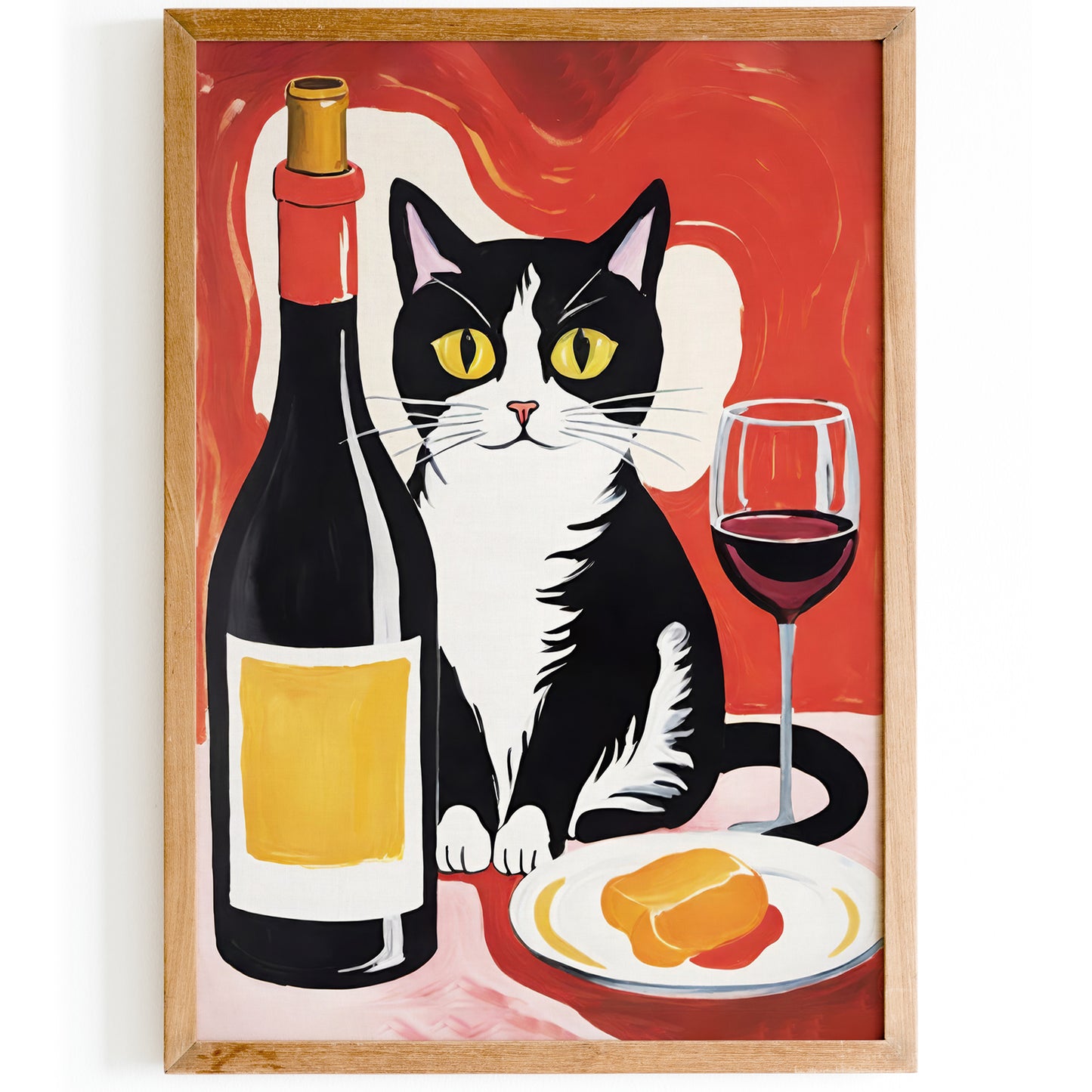 Cat and Wine Kitchen Wall Art