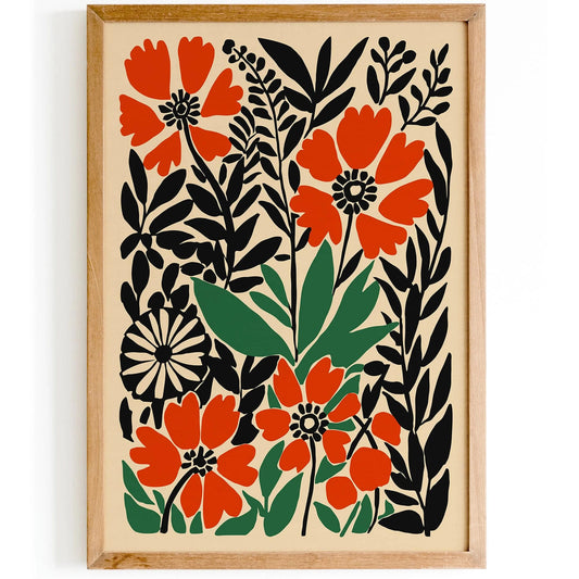 Retro Flower Garden Red Floral Art Print