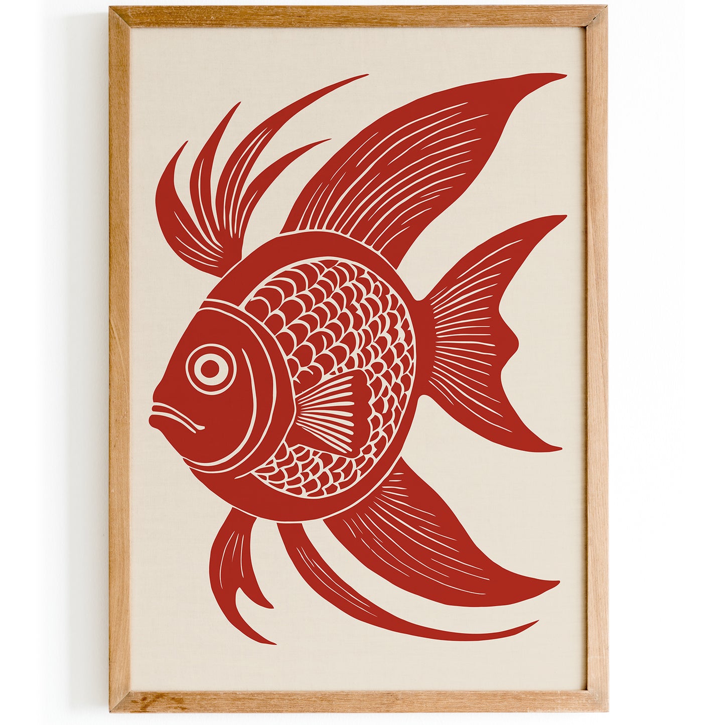 Retro Fish Linocut Print - Japanese Wall Decor