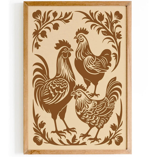 Farmhouse Kitchen Wall Decor Chickens Print