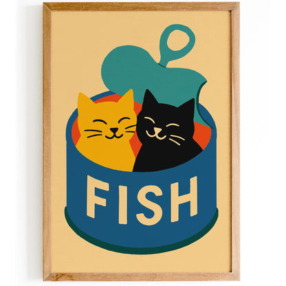 Retro Funny Cats and Fish Can Poster