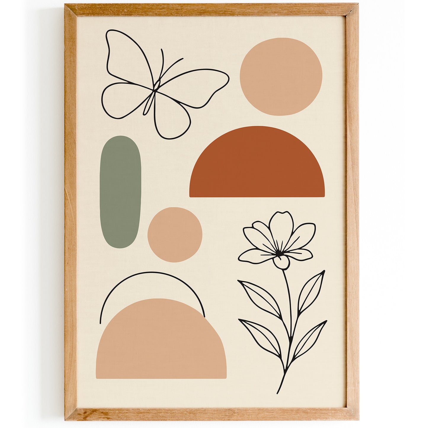 Minimalist Boho Wall Art – Butterfly, Flower & Shapes