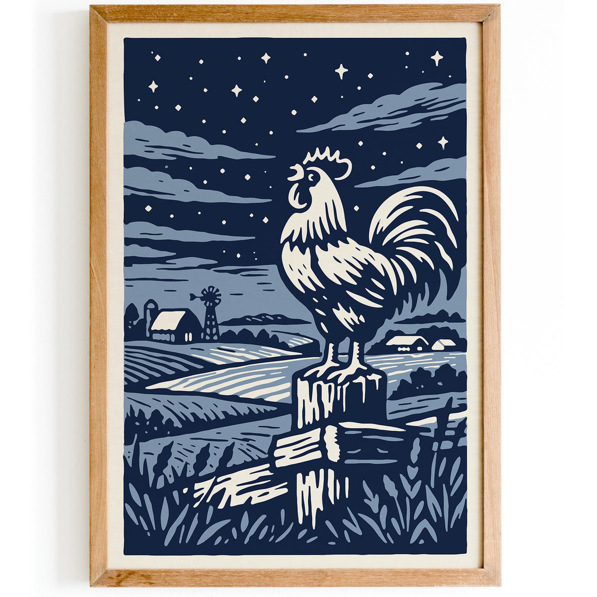 Crowing Rooster Iowa Art Poster