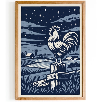 Crowing Rooster Iowa Art Poster
