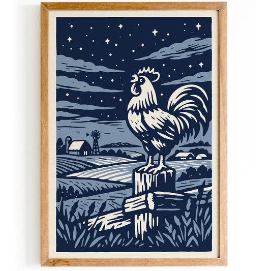Crowing Rooster Iowa Art Poster