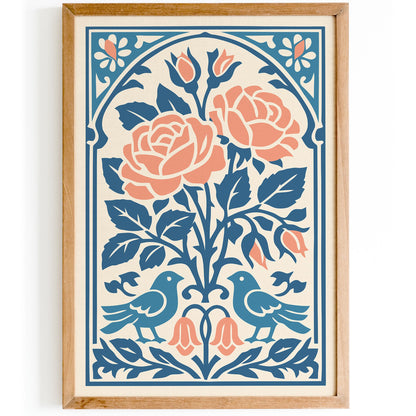 Roses & Birds Wall Art Print