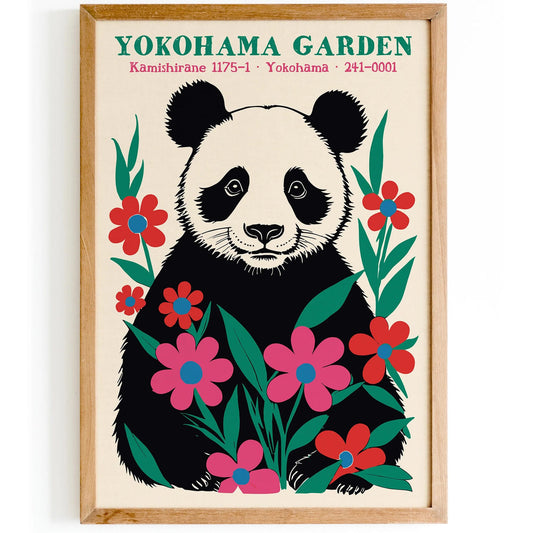Cute Panda with Flowers Wall Art Poster