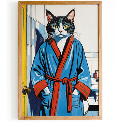 Cat in Bathrobe Wall Art Print