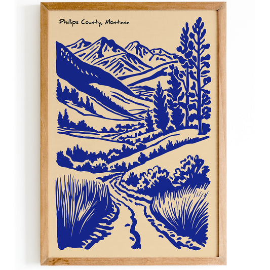 Phillips County Montana Blue Travel Poster