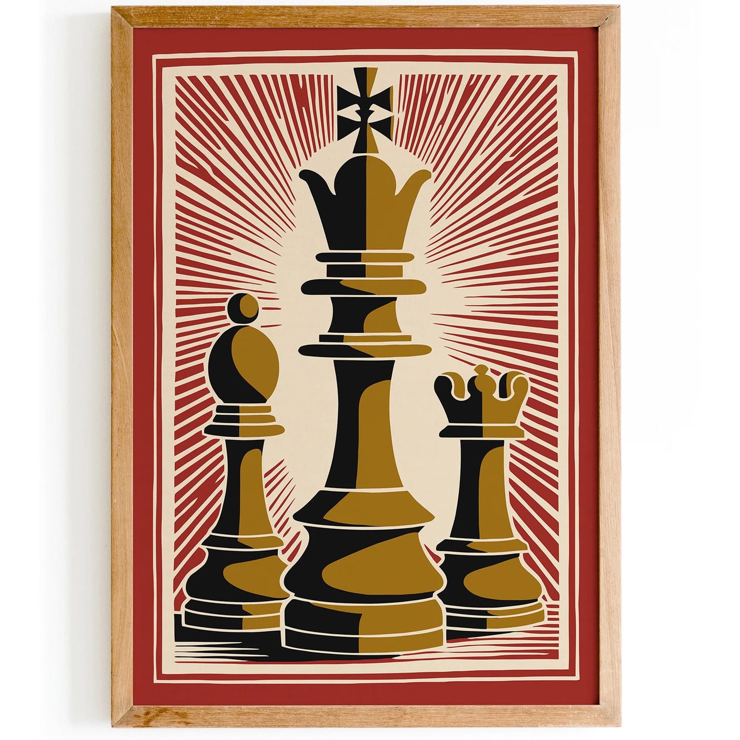 Chess Pieces Retro Red Poster - Vintage Style Wall Art