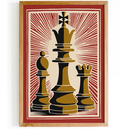 Chess Pieces Retro Red Poster - Vintage Style Wall Art